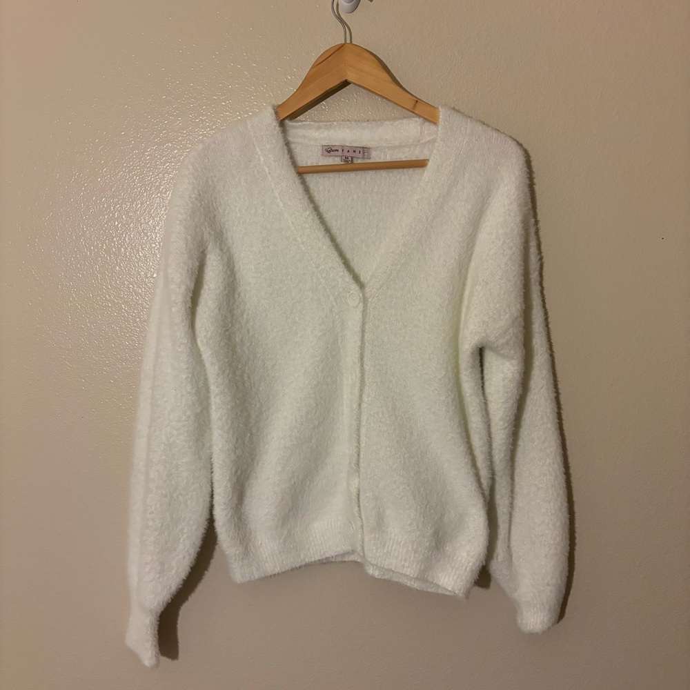 White Cardigan Sweater V Neck Size Medium